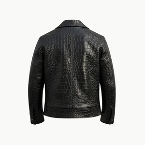 Veste de motard en cuir véritable de vache gaufré crocodile pour homme - Product Image 2