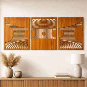 Panneau mural en bois géométrique moderne, décoration murale en bois artisanale pour salon, chambre et décoration intérieure - Product Image 1