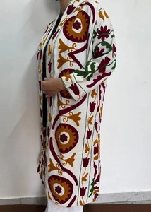Robe longue en coton 100% brodée de fleurs pour femmes, col en V, manches longues, tenue décontractée d'automne, kimono fait main, peignoir réversible - Product Image 2