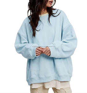 Sudadera Oversize Rosa de Cuello Redondo para Mujer, Hombros Caídos, Tejido de Algodón Afelpado, Ajuste Holgado, Otoño-Invierno, Logotipo Frontal - Product Image 6