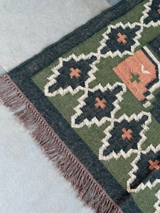 Alfombra Kilim Geométrica Hecha a Mano, Rectangular, Tejido Plano, Lana Acrílica, para Sala de Estar, Base de Yute, Limpieza Localizada - Product Image 3