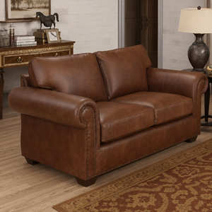 Genuine Leather Two Seat <b>Sofa</b> Bed Rolled Arms Nailhead Trim for Office Hotel Villa Park Cozy traditional living room setup - Product Image 1