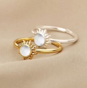 Crystal <b>Quartz</b> Faceted 6 MM Gemstone Sunburst <b>Rings</b> - Gold Plated Adjustable <b>Ring</b> for Women Jewelry - Product Image 1