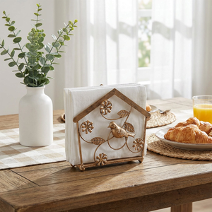 Porte-serviettes élégant avec motif d'oiseaux et de feuilles, support décoratif pour serviettes de table avec design nature oiseaux et feuilles pour table à manger et cuisine - Product Image 4