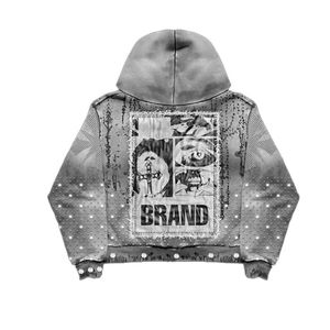 Ensemble de survêtement en molleton de coton épais imprimé et respirant, avec logo personnalisé et graphique en strass, pour homme, coupe large, vente en gros - Product Image 5