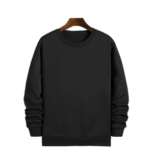 Sweat-shirt classique pour homme, couleur unie, col rond, coupe régulière, tricoté, pull décontracté, manches longues, noir, 100% biologique, service OEM - Product Image 2