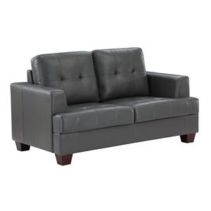 Divano moderno grigio per soggiorno Premium in finta pelle tappezzeria con dettagli in legno massiccio con struttura in legno massello 1pc divani - Product Image 3