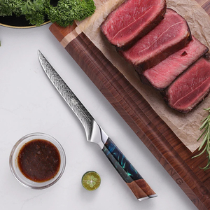 Couteaux à filet en acier Damas avec poignée confortable pour la préparation du poisson, couteau de cuisine en acier soudé à la main avec motif, lame flexible - Product Image 2