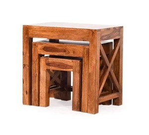 Solid Wood Nesting <b>Table</b> <b>Set</b> of 3 | Space Saving Nested <b>Stools</b> with X-Frame | Wholesale Living Room Furniture - Product Image 3