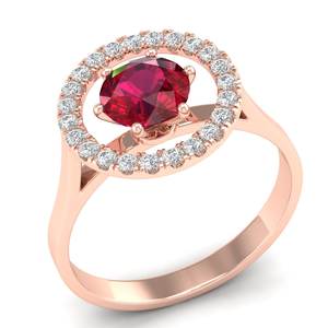 Anillo de Compromiso REYES Personalizado con Rubí de Corte Redondo de 0.84 Quilates, Regalo de Aniversario, Anillos Finos de Oro Rosa Sólido de 14K - Product Image 2