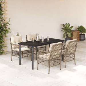 Set da pranzo da 5 pezzi in Poly Rattan Beige con cuscini Set da giardino - Product Image 1