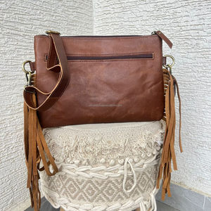 Hot Selling Premium Brown <b>Tooled</b> <b>Leather</b> Crossbody Fringe Bags New Hair on Fur <b>Leather</b> Sunflower Pattern Ladies Shoulder Bags - Product Image 5