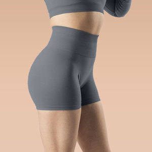 Shorts de yoga de cintura alta, lisos, con efecto fruncido en glúteos, control de abdomen, malla lavada, cintura elástica sin costuras, para fitness y entrenamiento. - Product Image 2