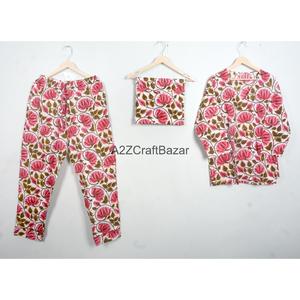 Conjunto de Pijama de Algodón Floral de 2 Piezas para Mujer, Manga Larga, Cuello en V, Cintura con Cordón Ajustable, Ropa de Dormir Informal - Product Image 1