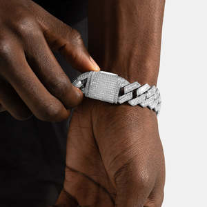 Luxury Baguette Iced Out Cuban Link <b>Bracelet</b> | White Gold Plated Hip Hop <b>Bracelet</b> for <b>Men</b> - Product Image 4