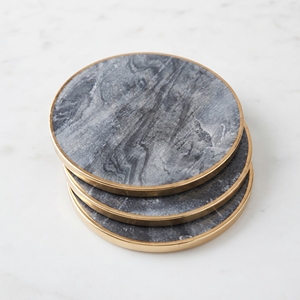 Natural Marble <b>Grey</b> Eco-Friendly Coasters Brass <b>Framing</b> Modern Design 100mm Diameter-Luxury Tea Cup Stone Coaster Custom Wedding - Product Image 1