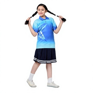 Diseño personalizado Ropa deportiva Vestido estándar para niñas en la escuela Uniforme deportivo Impreso Diseñador Camiseta Falda plateada - Product Image 3