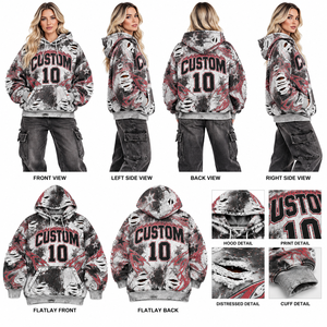 Sudadera Extra Grande para Mujer con Estampado Bordado Desgastado, Tejido de Punto de Mezcla de Algodón, Puños Acanalados para Uso Casual - Product Image 6