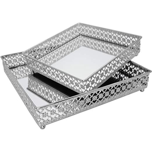 Luxury Aluminum <b>Gold</b> Plated <b>Serving</b> <b>Tray</b> With Modern Geometric Handles Antique Matte Finish Decorative Platter For Home Hotel - Product Image 2
