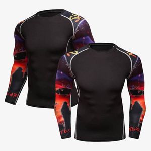 Custom <b>Printed</b> Men Rash Guard Long Sleeve Compression Polyester Quick Dry Fitness Training BJJ <b>Surfing</b> Rash Guard OEM Service - Product Image 1