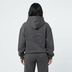 Ensemble de sweat-shirt et pantalon oversize pour femme, couleur bordeaux, avec logo brodé et poches, en molleton, pour l'automne - Product Image 4