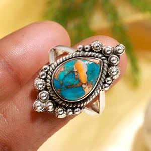 Genuine Spiny oyster copper <b>Turquoise</b> 925 Sterling Silver <b>Ring</b> Wedding Princess Anxiety Twisted Handmade <b>Ring</b> - Product Image 1
