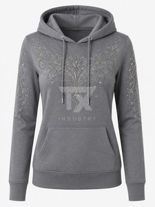 Best Sale Women's Casual Front Rhinestone Printed Hoodie Street Wear Fashion High Quality Winter Oversized - Product Image 1
