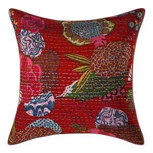 Funda de cojín de algodón Kantha indio hecha a mano de 16x16 pulgadas con cremallera Floral para interiores y exteriores con estampado decorativo para hoteles y hospitales - Product Image 3