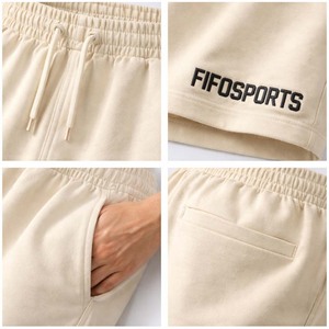 กางเกงขาสั้นผ้าอ๊อกซ์ฟอร์ดสีเบจสำหรับผู้ชาย ซิปหน้า สกรีนโลโก้ได้ สไตล์ลำลอง สตรีทแวร์ ฤดูร้อน โพลีเอสเตอร์ 100% สีพื้น - Product Image 3