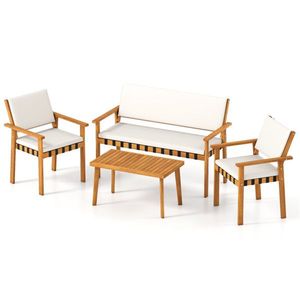 Set da Giardino in Legno di Acacia a 4 Pezzi con Cuscini Morbidi, Divanetto, Poltrone e Tavolino da Caffè, Arredamento da Esterno per Conversazione - Product Image 5