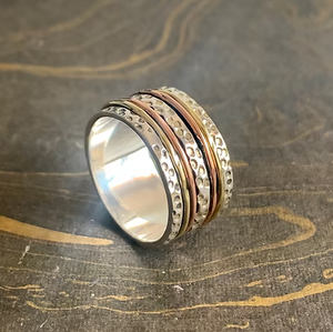 Three Tone <b>Spinner</b> <b>Ring</b> (10.4 Grams) 925 Sterling <b>Silver</b> Minimalist Jewelry Everyday Wear Trendy Fashionable - Product Image 3