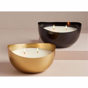 Vaso de metal grande para velas con logotipo personalizado, elegante taza de aluminio cepillado en oro y negro, tarro vacío para velas aromáticas a granel - Product Image 1