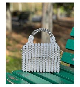 Women's White Pearl Beaded Dot Pattern Clutch <b>Handle</b> Bag Cover Closure Elegant Evening <b>Handbag</b> for Wedding Parties Summer Toes - Product Image 5