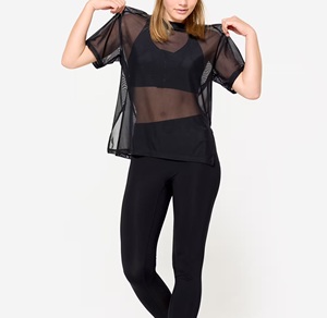 T-shirt en résille noire transparente pour femme, coupe oversize, épaules tombantes, manches courtes, col rond, style sexy - Product Image 2