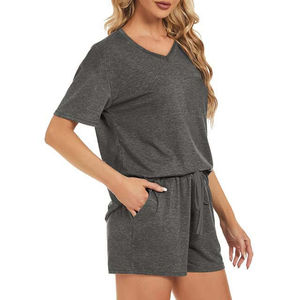 Ensemble short et t-shirt pour femme, tenue d'été, survêtement court, tendance estivale, logo personnalisé, ensemble deux pièces en coton uni - Product Image 3