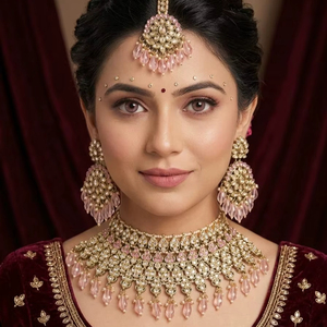 Luxury High Quality Vintage Copper Gold Plated Pearl Kundan Choker Necklace <b>Set</b> Earrings Maang Tikka Latest Engagement Wedding - Product Image 1