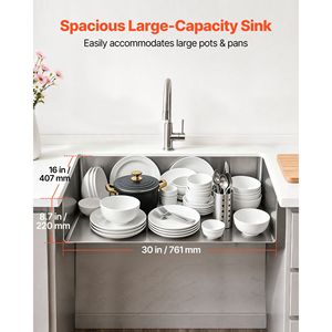 Lavello da cucina sottopiano a vasca singola da 32 pollici in acciaio inossidabile con finitura nano, stile rustico, con un foro - Product Image 2