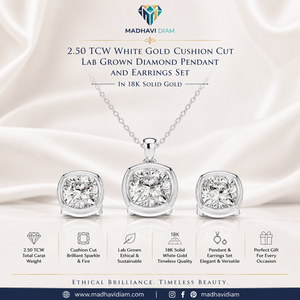 Elegant 2.50 TCW Cushion Cut Lab Grown Diamond <b>Jewelry</b> <b>Set</b> 18K White <b>Gold</b> Pendant Necklace and Stud Earrings - Product Image 1