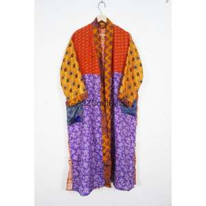 Robe de chambre vintage en soie pour femme, kimono japonais long, motif patchwork, pour l'été et le printemps, pour demoiselles d'honneur, sari kimono - Product Image 4