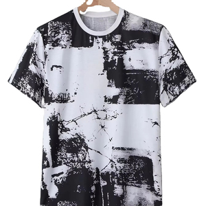 Camiseta de Manga Corta para Hombre de Alta Calidad con Estampado Gráfico Abstracto, Textura Desgastada, Diseño Monocromático, Transpirable, Hecha a Medida en Pakistán - Product Image 3