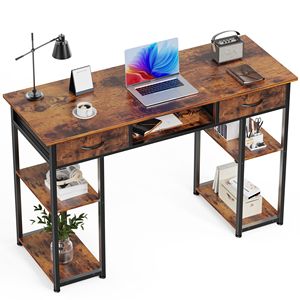 <b>Small</b> Fabric Drawer <b>Computer</b> <b>Desk</b> Home Office Writing Table with Storage Shelves for <b>Small</b> Spaces - Product Image 1