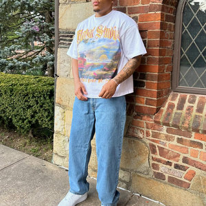 เสื้อยืดครอปผู้ชายผ้าฝ้าย 100% สไตล์สตรีทแวร์ แบบเรียบๆ สั่งทำได้ วินเทจ ลุคซักยับ ทรงใหญ่ โอเวอร์ไซส์ ขาดๆ แบบดิสเทรส - Product Image 6