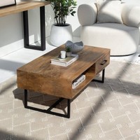 Table basse en bois de manguier Vandana Zenova Sereno avec 1 tiroir et étagère pour un décor moderne