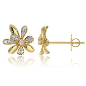 Boucles d'oreilles clous en or jaune avec diamants de laboratoire en forme de grappe de pétales floraux - Product Image 3