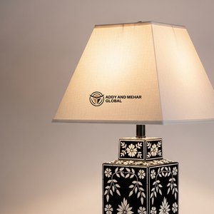 Lanterne de table artisanale en os incrusté avec motif floral, lampe de chevet de luxe en mosaïque, art indien traditionnel, décoration de bureau - Product Image 2