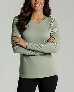 T-shirt pour femme à col en V, uni, de haute qualité, couleur unie, évacuation de l'humidité, haut de sport pour la gym et le fitness, manches longues - Product Image 2