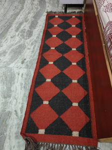 Geometric Diamond Kilim Runner <b>Rug</b> Handwoven Boho Tribal Farmhouse Entryway Carpet <b>Rustic</b> Hallway Floor Decor Home Accent - Product Image 3