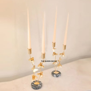 Newest Looking Metal With Round Marble Base <b>Leaf</b> Designer Gold Antique Finish Luxury <b>Lighting</b> Candle Holder - Product Image 1