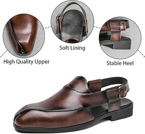 Sandalias de boda Kuchi Afghani Chappal Peshawari Kheri de cuero marrón con correas ajustables, estilo Punjabi Jutti. - Product Image 2