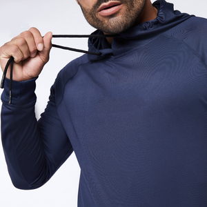 Ensemble de survêtement bleu marine à capuche pour homme, ensemble de jogging à manches longues, respirant, uni, décontracté, 2 pièces - Product Image 3